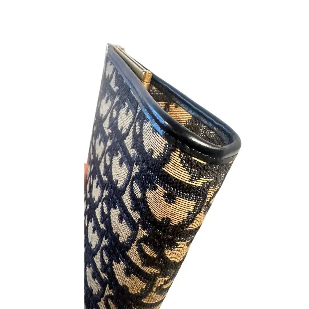 Vintage Christian Dior Oblique Trotter Frame Clutch Navy Canvas Made France
